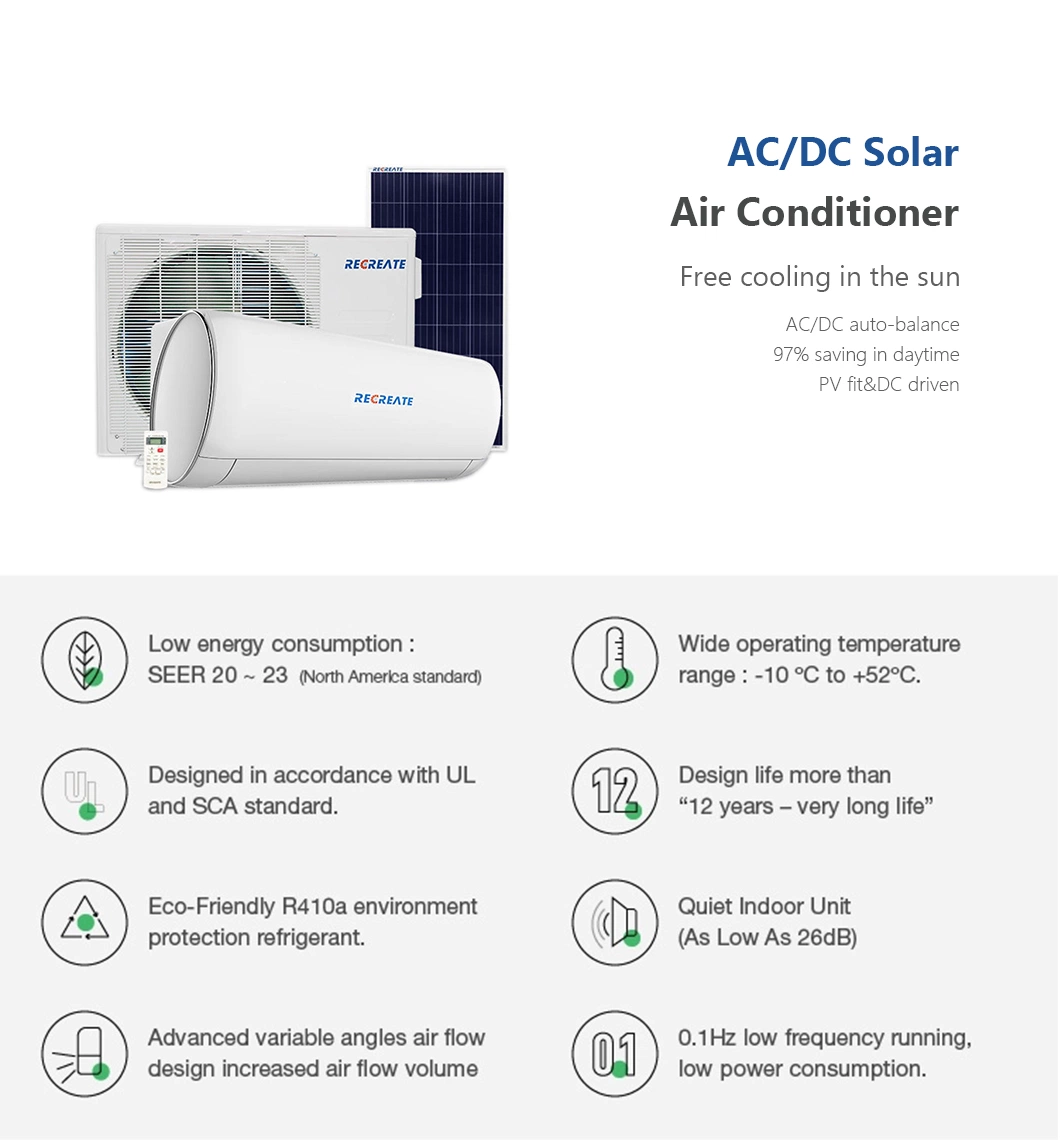 High Efficiency Solar Aircon 9000BTU with Gmcc Compressor Air Conditioner
