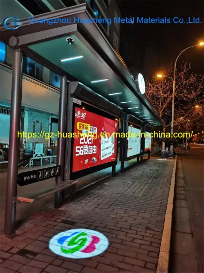 Huasheng Glass Bus Stop Shelters China Metal Bus Stop Shelter Manufacturers Solar Stop Shelter Bus Station Bus Stop with Solar Light Advertising Light Boxes